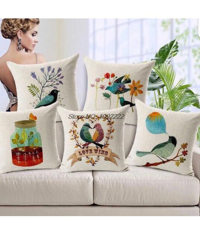 Buy PRINCE Set of 5 Jute Cushion Covers 40X40 cm (16X16) at Rs.447