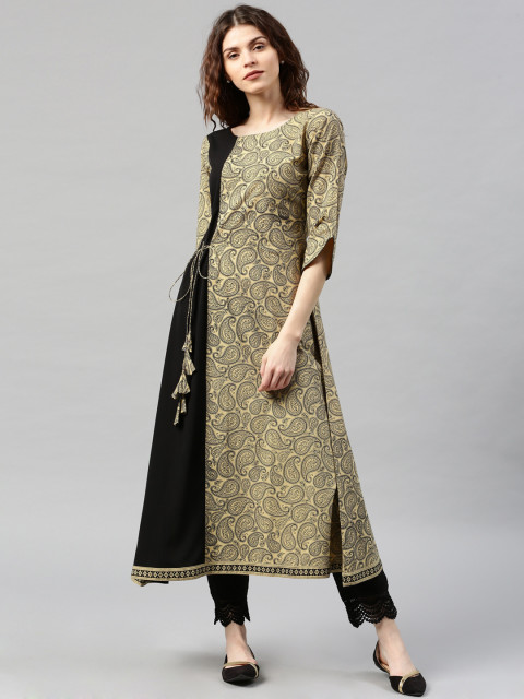 Myntra Offers –  Get Libas Beige & Black Printed A-Line Kurta at only Rs. 519