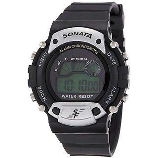 Sonata Round Dial Black Plastic Strap Quartz Watch For Men 7982PP02