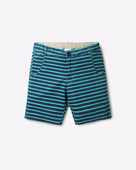 AJIO Striped Cotton Mid-Rise Shorts