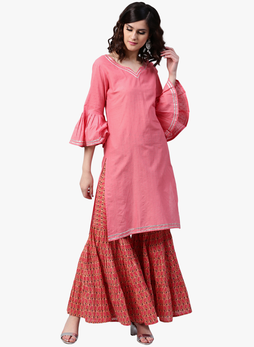 Aks Pink Solid Palazzo Kurta Set