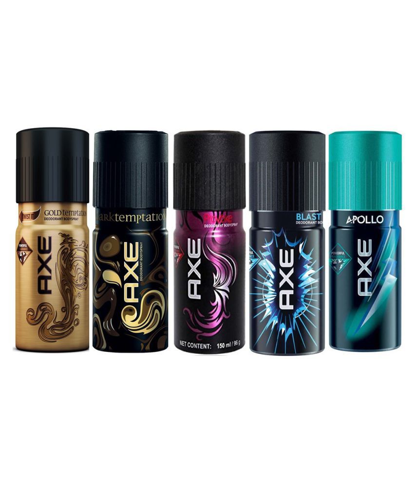 Axe Deodorants Gold, Dark, Apollo, Provoke, Blast - Pack of 5 (150 ML Each)