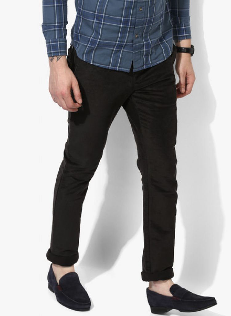 BlackberrysDark Grey Textured Slim Fit Corduroy Trouser