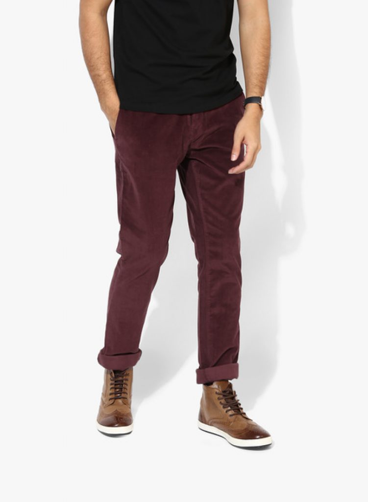 Blackberrys Maroon Slim Fit Corduroy Trouser