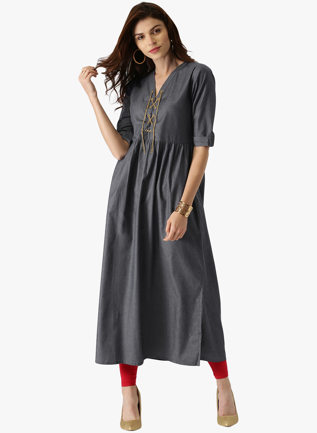 Myntra – Buy Shree Women Navy Printed Straight Kurta  Only @ Rs.399