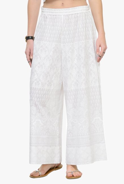 Get Varanga White Print Palazzo at Rs. 740