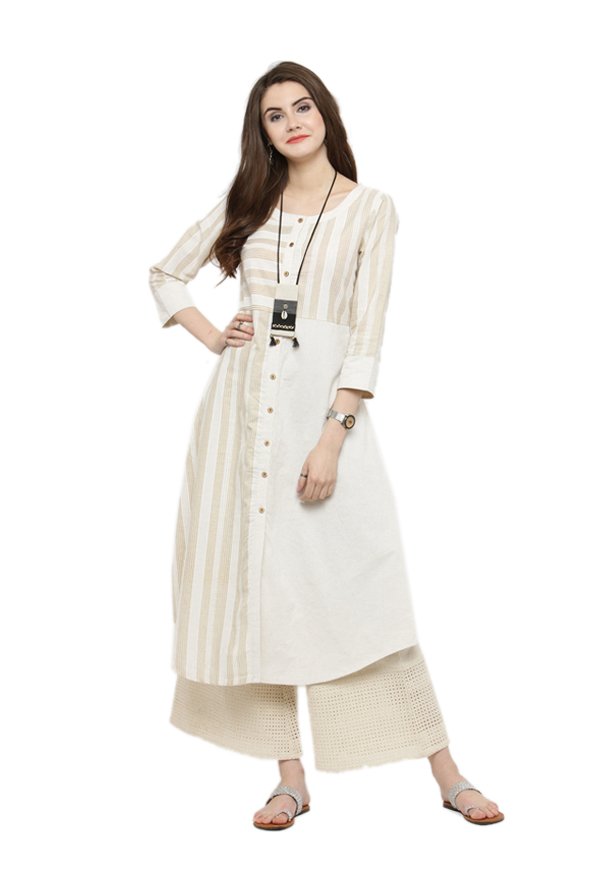 Varanga Ivory Cotton Blend Kurta With Palazzo