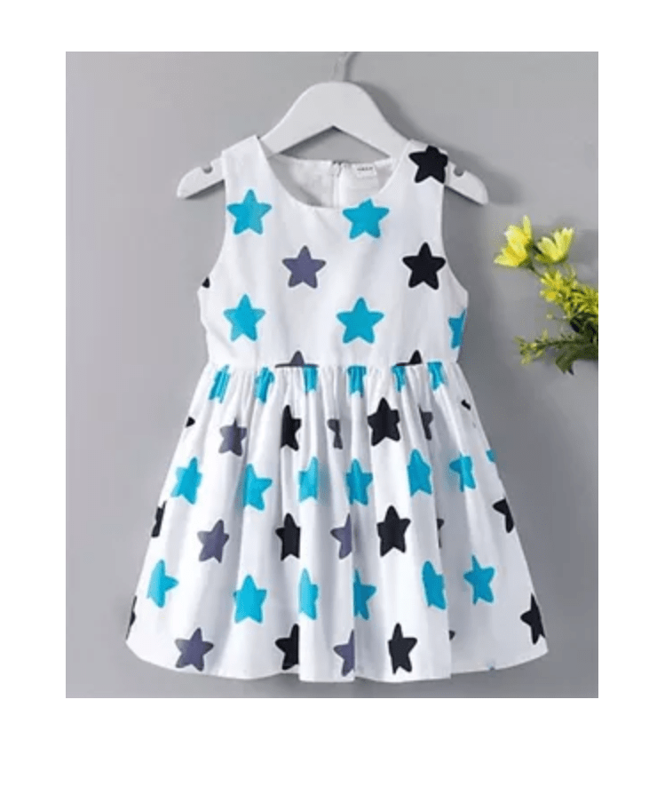 FirstCry- Buy SSMY Star Printed Sleeveless Dress – White & Blue at only Rs. 549
