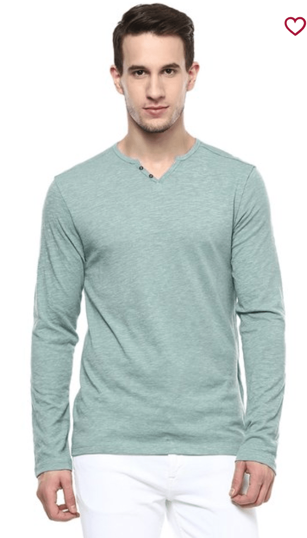 Tatacliq – Buy Celio Green Full Sleeves V-Neck T-Shirt at only Rs. 649