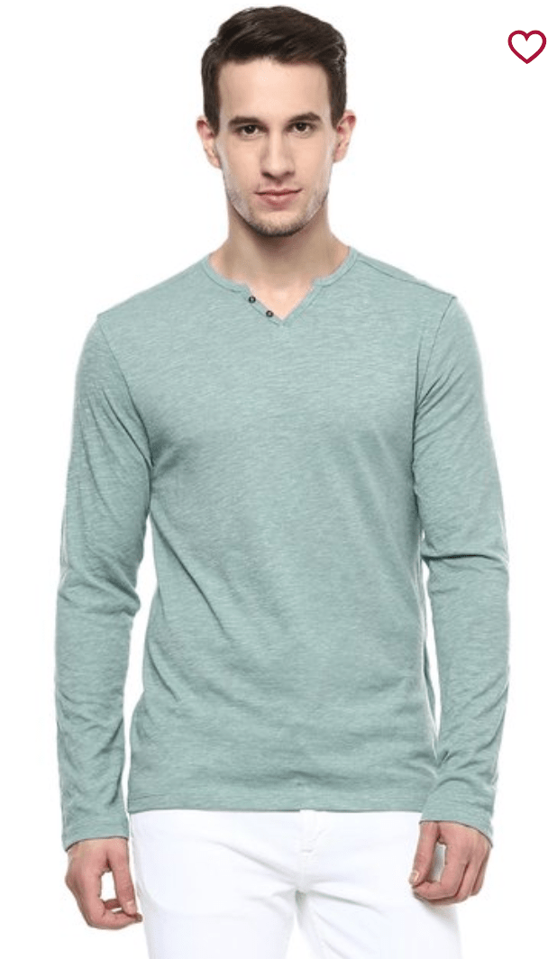 Green Full Sleeves V-Neck T-Shirt