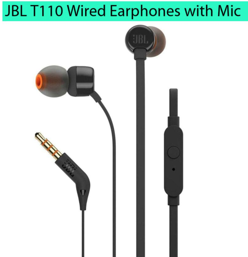JBL T110 In Ear Wired Earphones With Mic Black