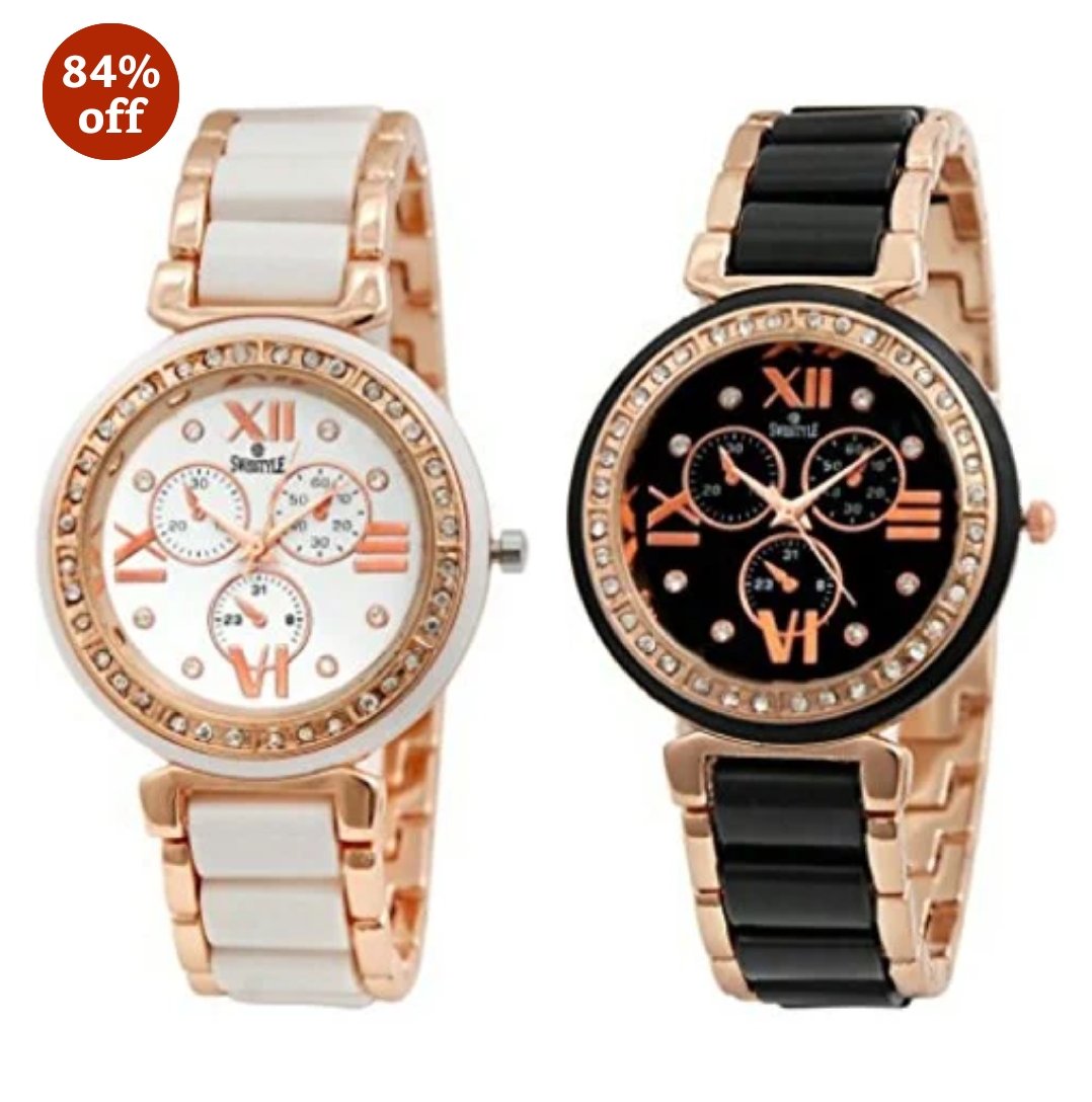 AMAZON INDIA –  Buy Swisstyle Analogue White Dial & Black Dial Womens Watches (Ss-703W-703B)(Set of 2) at only Rs.485