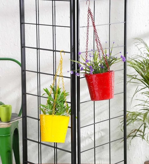 Pepperfry : Red & amp; Yellow Metal Hanging Planter by Green Girgit – Set of 2
