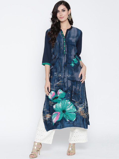 Myntra - Buy Shree Women Navy Printed Straight Kurta Only @ Rs.399