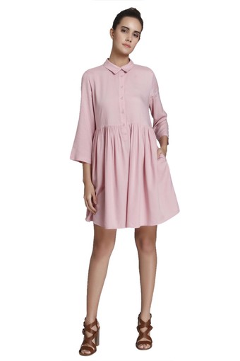 Shoppers Stop - Vero Moda Womens Collared Solid Shirt Dress Only @ Rs.1379
