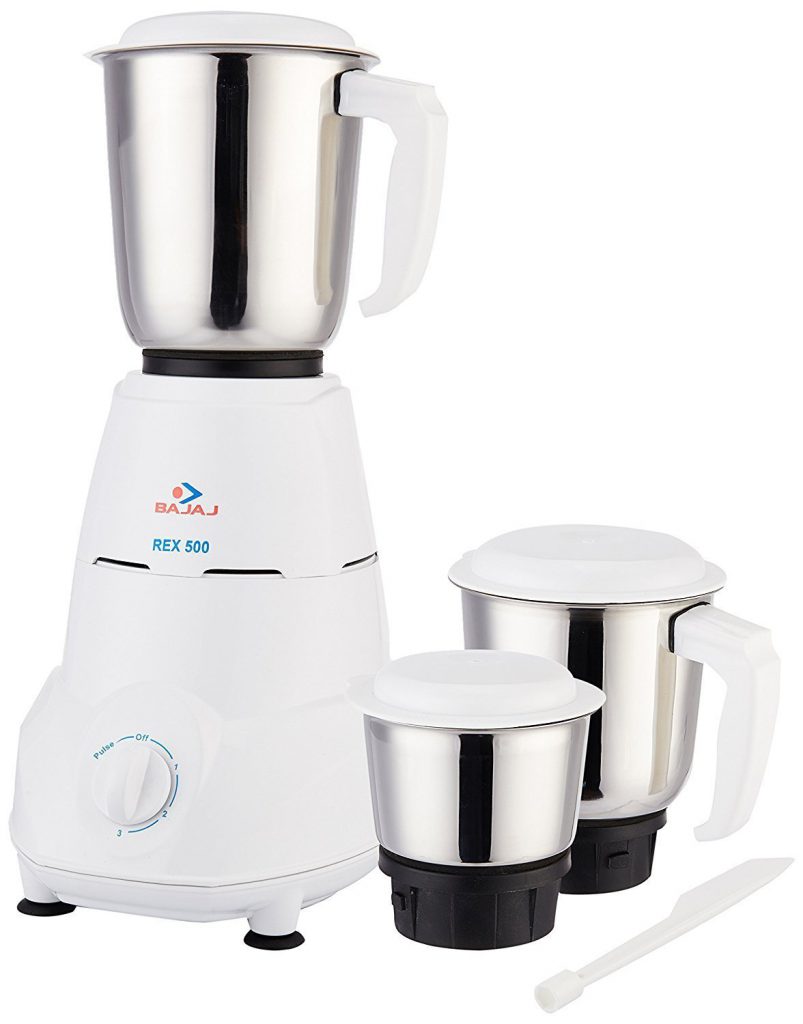 Bajaj Rex 500-Watt Mixer Grinder with 3 Jars (White)