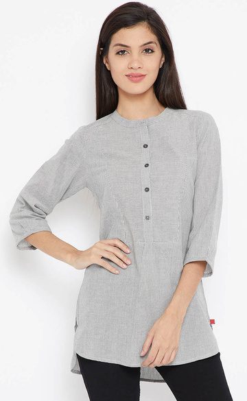Jabong Offers – Biba Grey Striped Kurti at Only Rs. 599