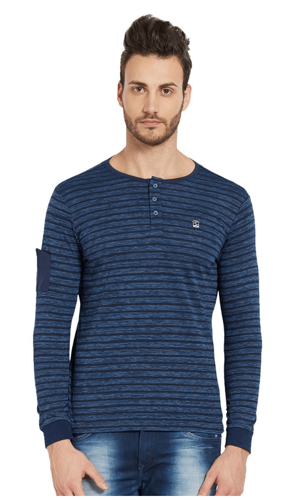 Spykar Navy Henley T-Shirt